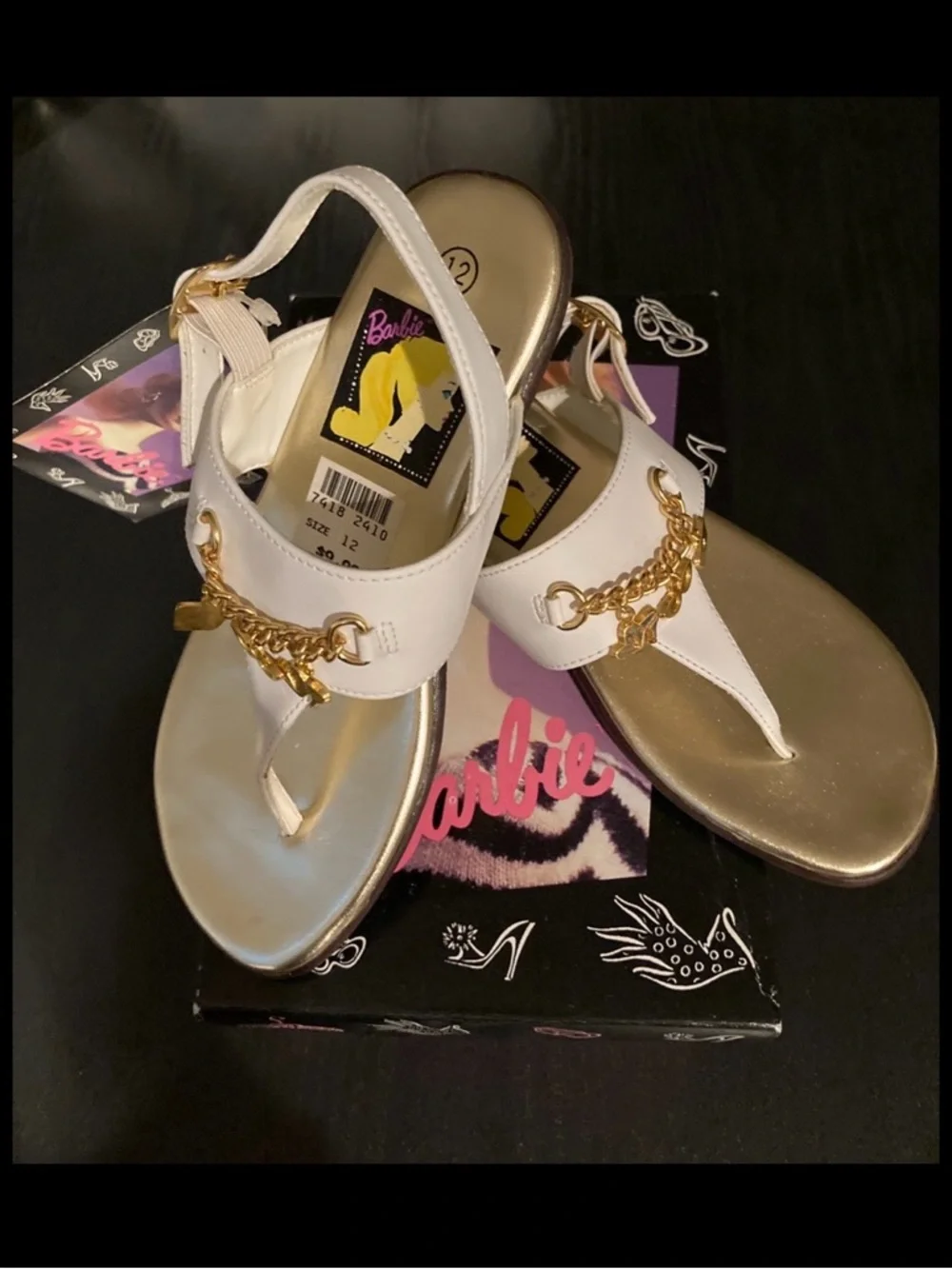 NWT Barbie RARE 1994 COLLECTIBLE Little Girls Sandals. Barbie box, Size 12